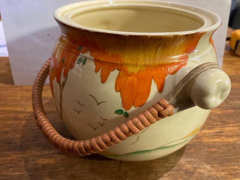 Rare Clarice Cliff Biscuit Barrel Orange Taormina Pattern