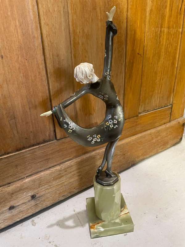 Art Deco Dancer by Joseph Lorenzl , Bronze ande Ivory on Onyx base . Signed 23 cm