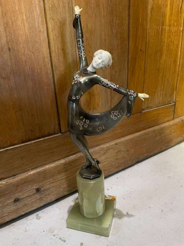 Art Deco Dancer by Joseph Lorenzl , Bronze ande Ivory on Onyx base . Signed 23 cm
