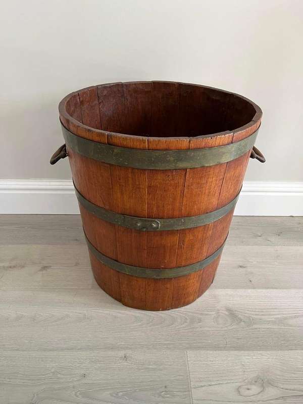 Vintage Harvesting Barrel with Brass Bands and Handles  ( 50 cm )