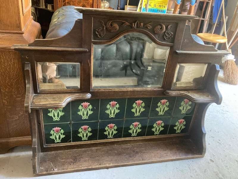 Vintage Washstand Top with Art Nouveau Tiles (108 x 80 cm )