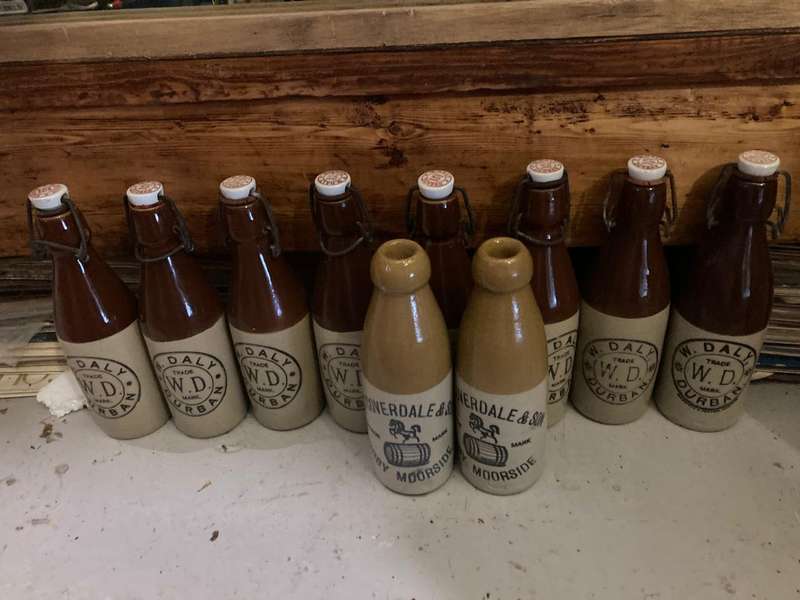 Collection of 10 Stoneware Ginger Bottles