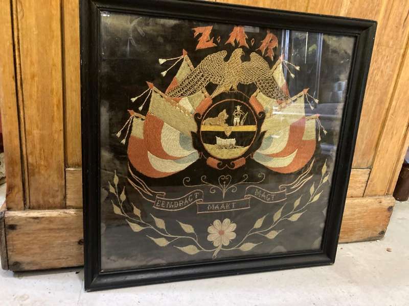 Boer War: Hand Embroided ZAR Coat of Arms ( 40 x 38 cm )