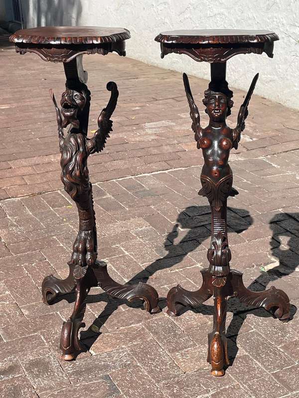 Rare French pair of Candlestands circa 1860, Beauty and Beast ( 95 cm )