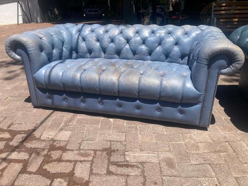 Genuine Leather Chesterfield Couch and Chair