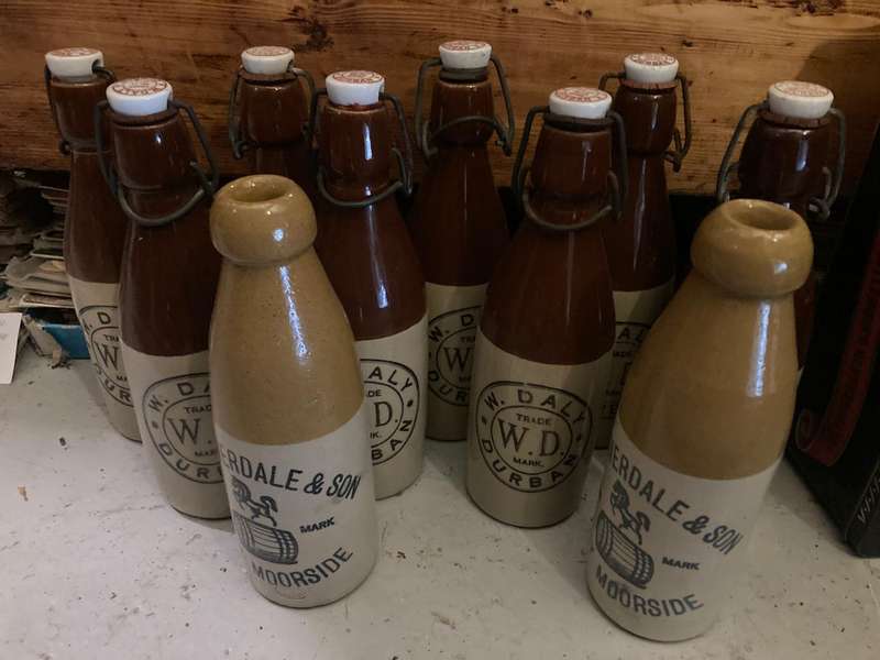 Collection of 10 Stoneware Ginger Bottles