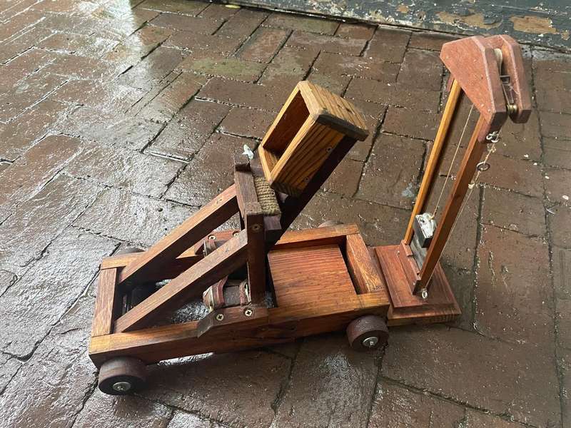Two Vintage Wooden Models: Guilotine and Flamefthrower