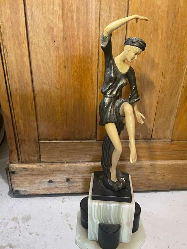 Art Deco Dancer after Ferdinand Preiss , Autumn Dance in metal and Ivorine ( 41 cm high )