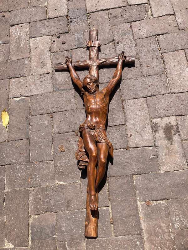Rare Large Wooden carved Vintage Church Crucifix  ( 90 x 37 cm )