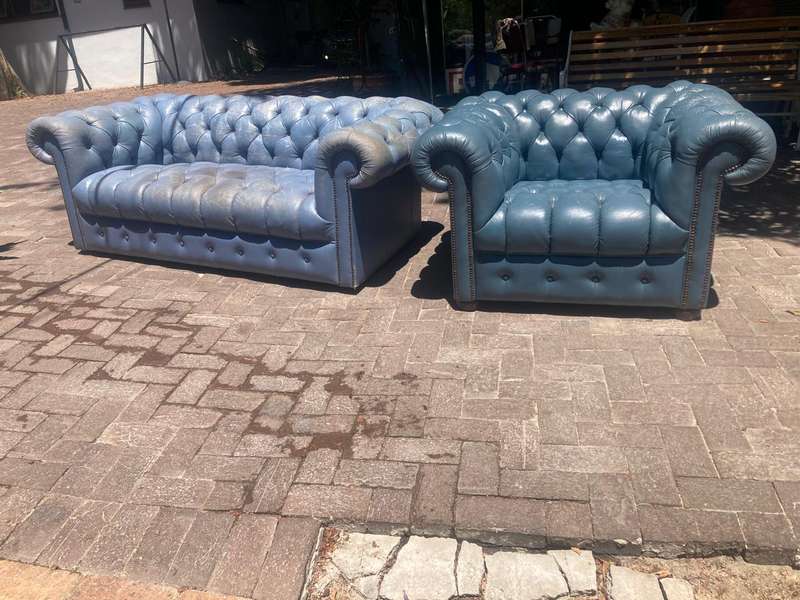 Genuine Leather Chesterfield Couch and Chair