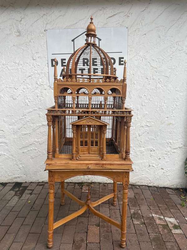 Beautiful Ornate Wooden Birdcage on Stand( 200 x 68 x 68 cm )