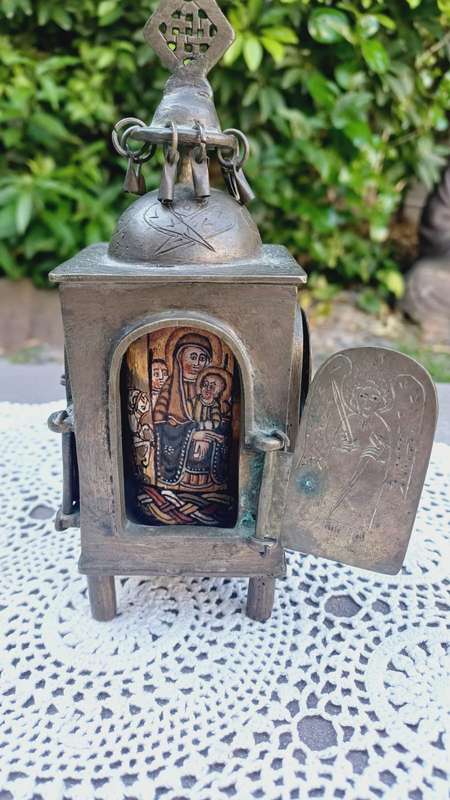 Rare Ethiopian Brass Coptic Church Altar Icon (22  x 6 cm )
