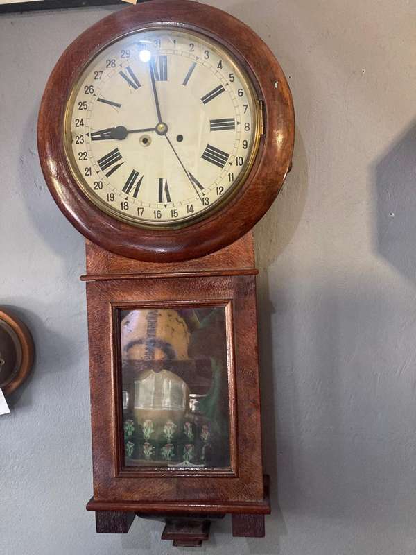 Wallnut Cased Calender Clock ( Working)