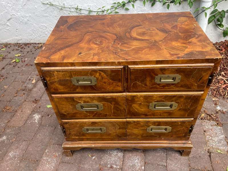 Beautiful Burr Walnut Campaign Style Chest ( 68 x 66 x 40 cm )