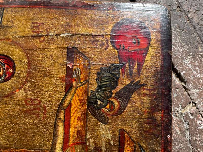 Rare Byzantine/ Russion Icon oil on panel: Crucifixion ( 34 x 26 cm )