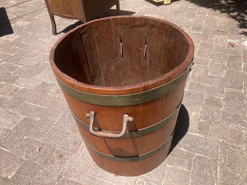Vintage Harvesting Barrel with Brass Bands and Handles  ( 50 cm )