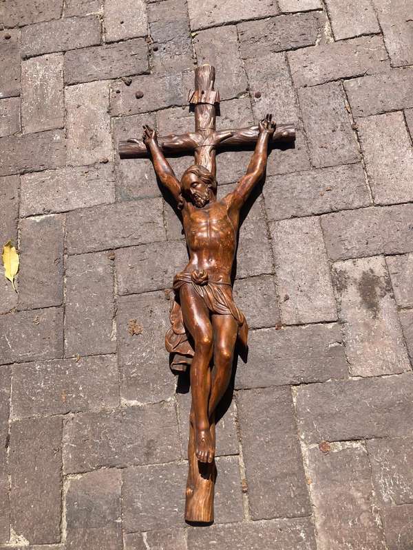 Rare Large Wooden carved Vintage Church Crucifix  ( 90 x 37 cm )