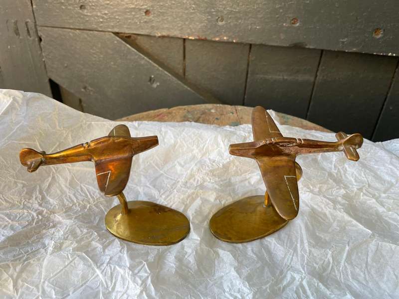 Pair of Brass Spitfire Planes on Stand