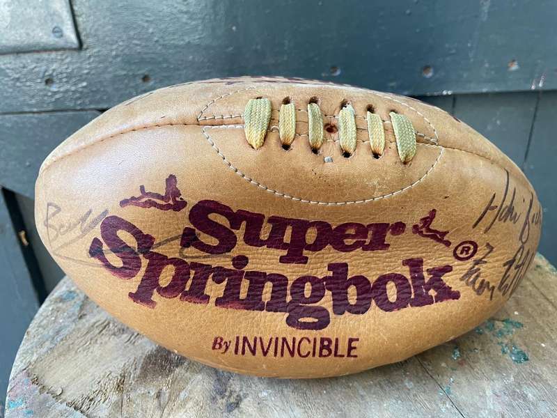 Rugby Ball: Genuine Leather Springbok Rugby Ball signed by 2002 Stormers