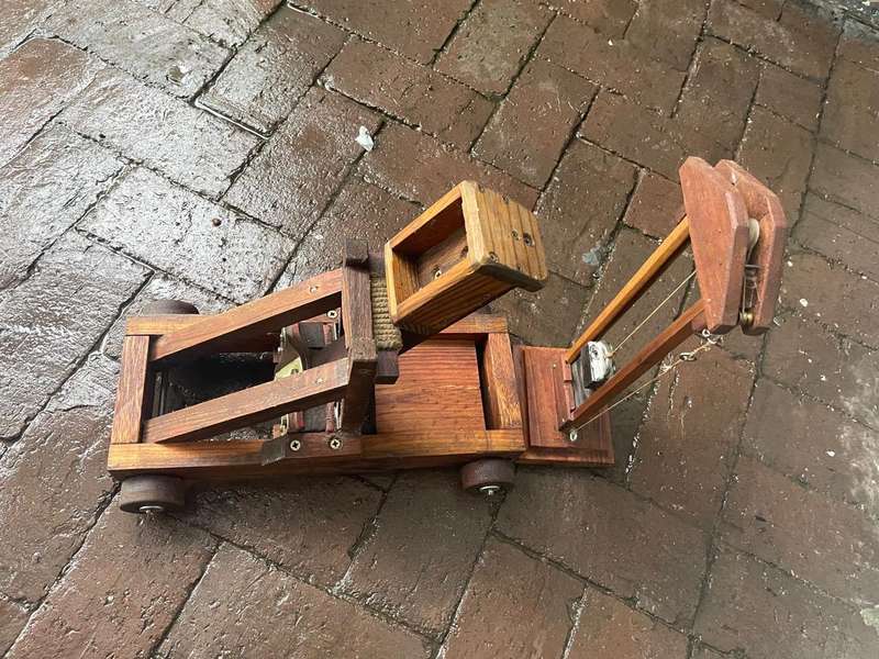 Two Vintage Wooden Models: Guilotine and Flamefthrower
