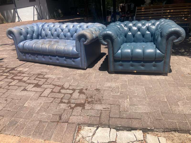 Genuine Leather Chesterfield Couch and Chair