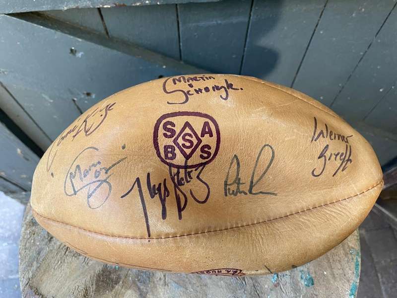 Rugby Ball: Genuine Leather Springbok Rugby Ball signed by 2002 Stormers