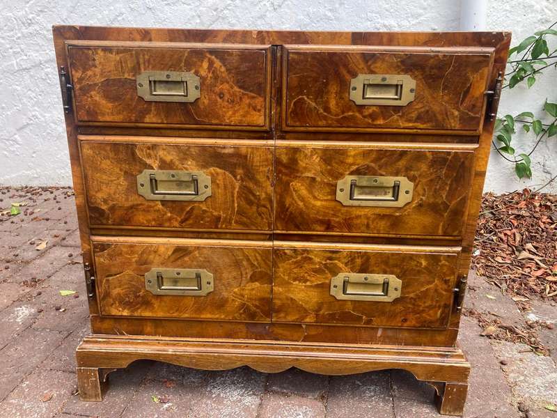 Beautiful Burr Walnut Campaign Style Chest ( 68 x 66 x 40 cm )