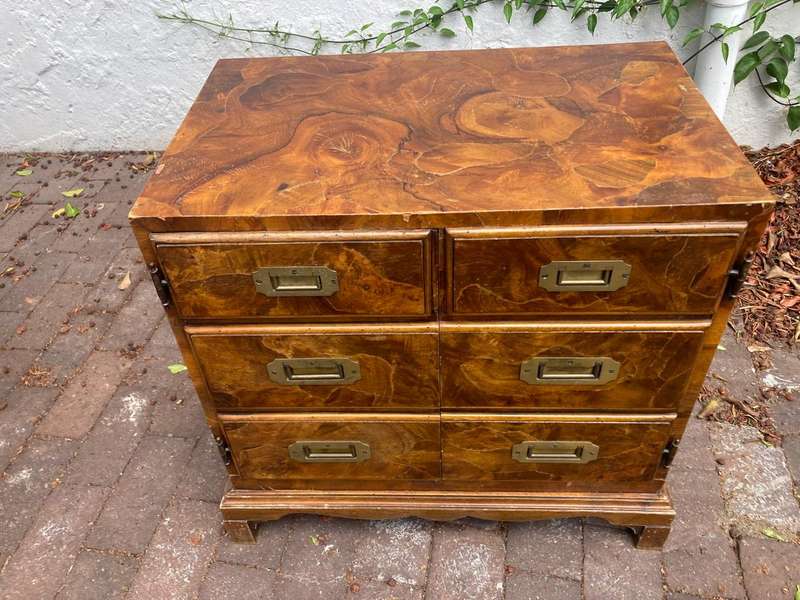 Beautiful Burr Walnut Campaign Style Chest ( 68 x 66 x 40 cm )