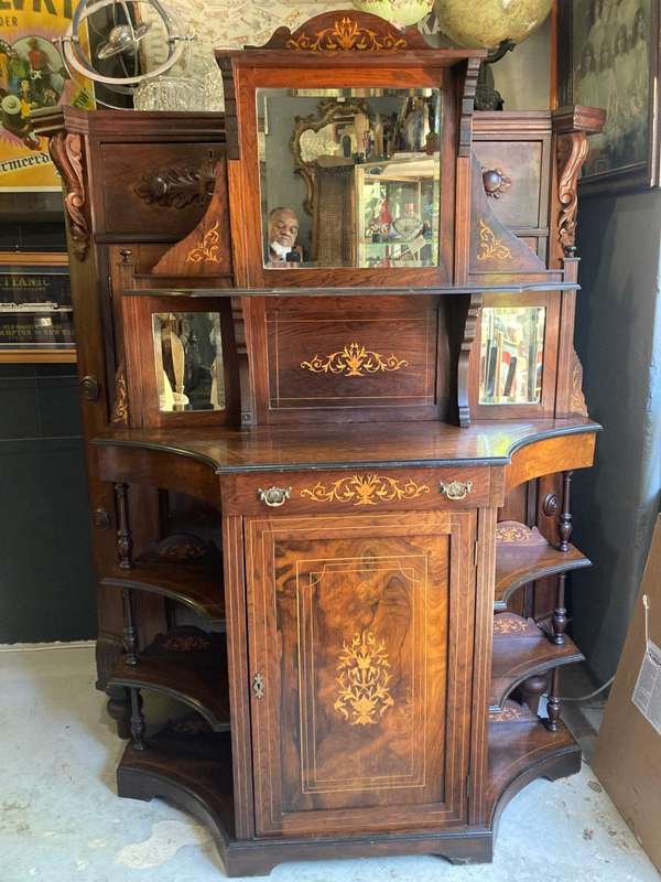 Superb Burr Walnut and Marquetry Inlaid Etagere circa 1900 ( 115 x 35 x 180 cm )