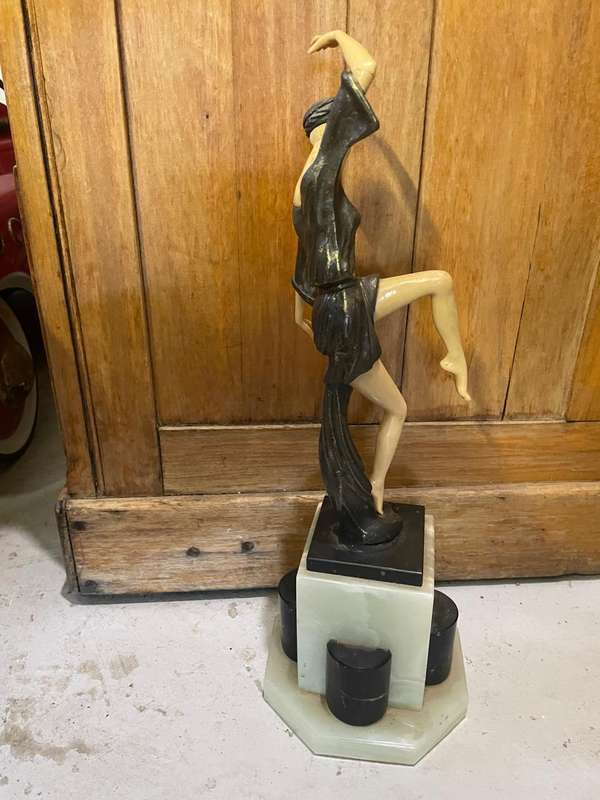 Art Deco Dancer after Ferdinand Preiss , Autumn Dance in metal and Ivorine ( 41 cm high )