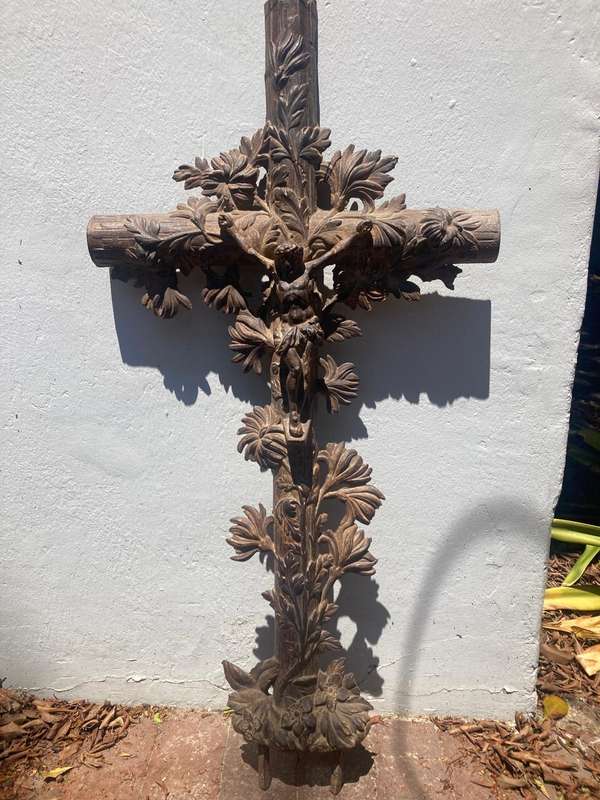 Rare French Cast Iron Crucifix ( 110 x 52 cm )