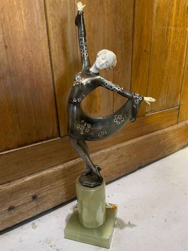 Art Deco Dancer by Joseph Lorenzl , Bronze ande Ivory on Onyx base . Signed 23 cm