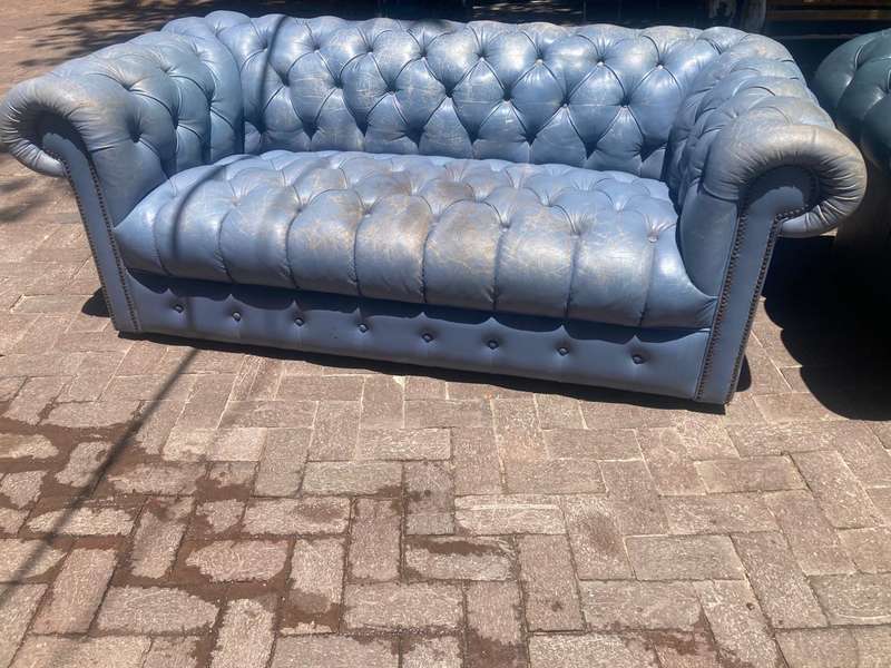 Genuine Leather Chesterfield Couch and Chair