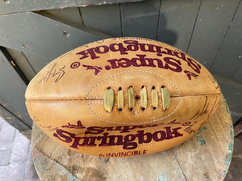 Rugby Ball: Genuine Leather Springbok Rugby Ball signed by 2002 Stormers