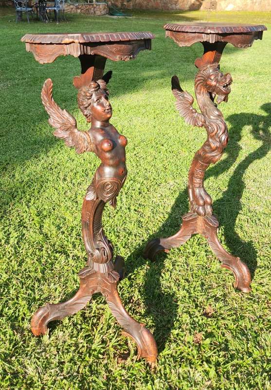 Rare French pair of Candlestands circa 1860, Beauty and Beast ( 95 cm )