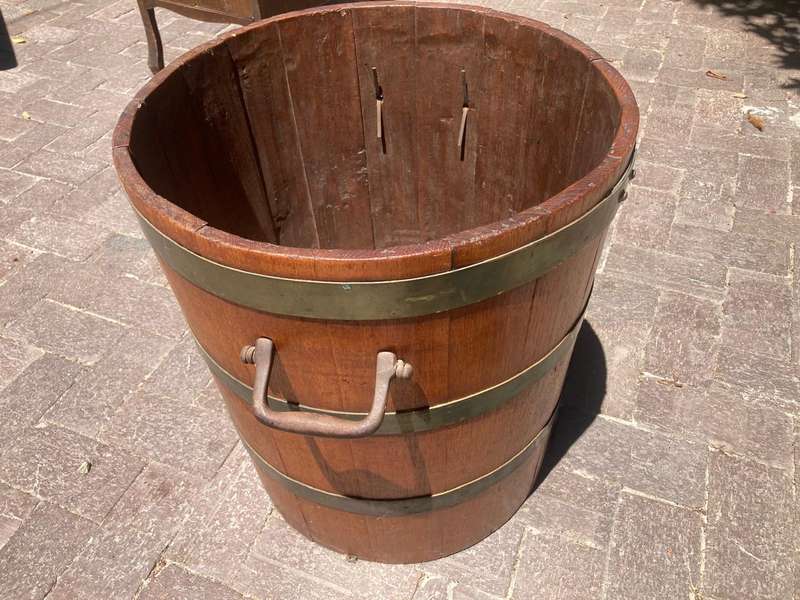 Vintage Harvesting Barrel with Brass Bands and Handles  ( 50 cm )