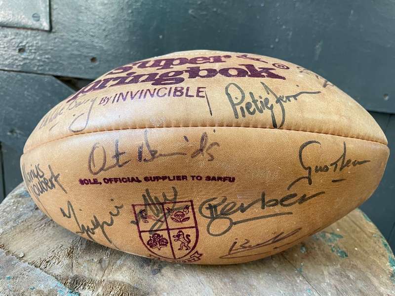 Rugby Ball: Genuine Leather Springbok Rugby Ball signed by 2002 Stormers