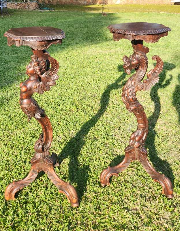 Rare French pair of Candlestands circa 1860, Beauty and Beast ( 95 cm )