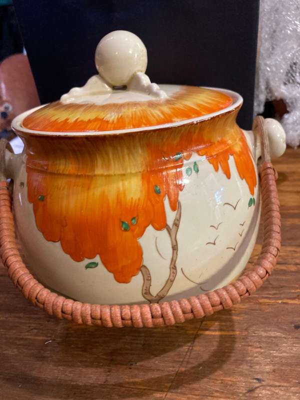 Rare Clarice Cliff Biscuit Barrel Orange Taormina Pattern