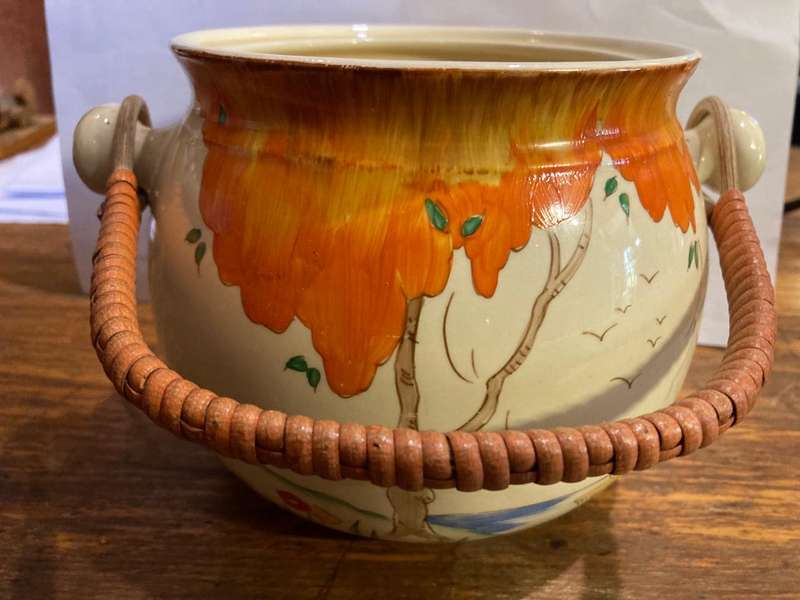 Rare Clarice Cliff Biscuit Barrel Orange Taormina Pattern