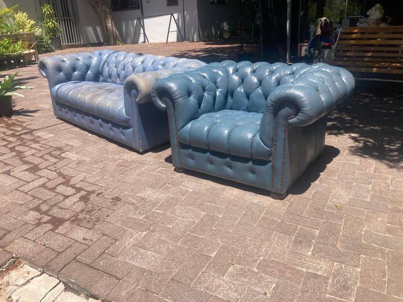 Genuine Leather Chesterfield Couch and Chair