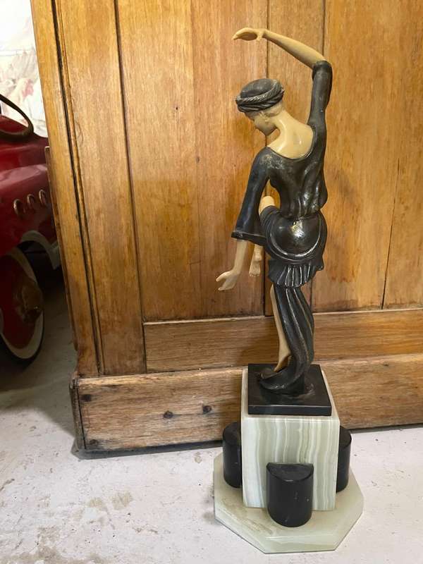Art Deco Dancer after Ferdinand Preiss , Autumn Dance in metal and Ivorine ( 41 cm high )