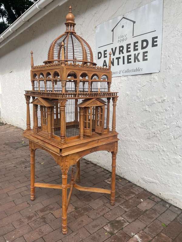 Beautiful Ornate Wooden Birdcage on Stand( 200 x 68 x 68 cm )