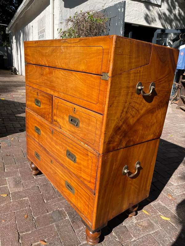 Rare Camphorwood Military Campaign Chest/ Secretaire on Chest ( 108 x 90 x 47 cm )
