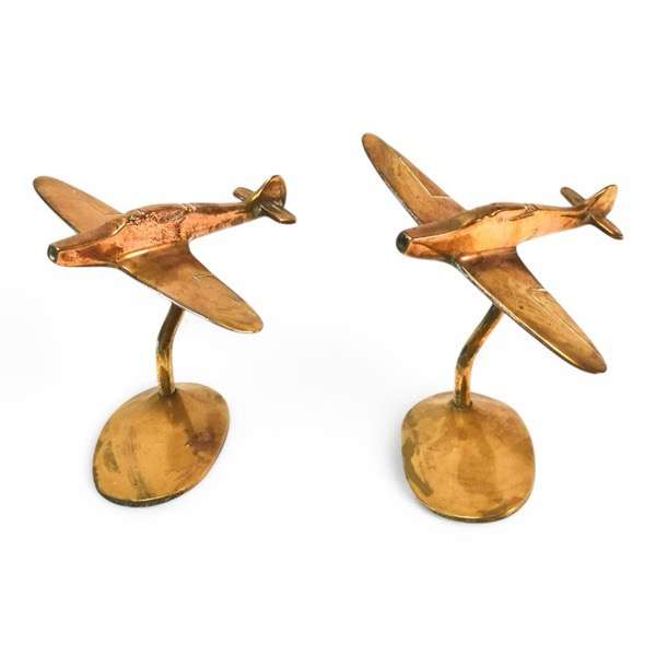 Pair of Brass Spitfire Planes on Stand