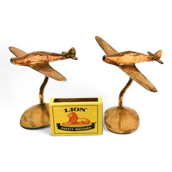 Pair of Brass Spitfire Planes on Stand