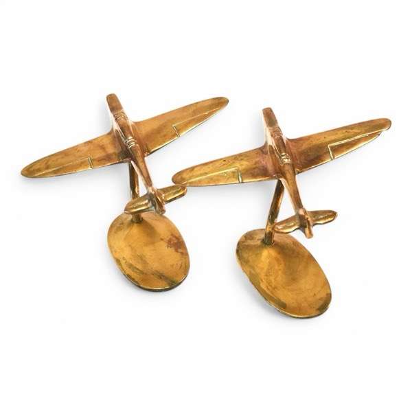 Pair of Brass Spitfire Planes on Stand