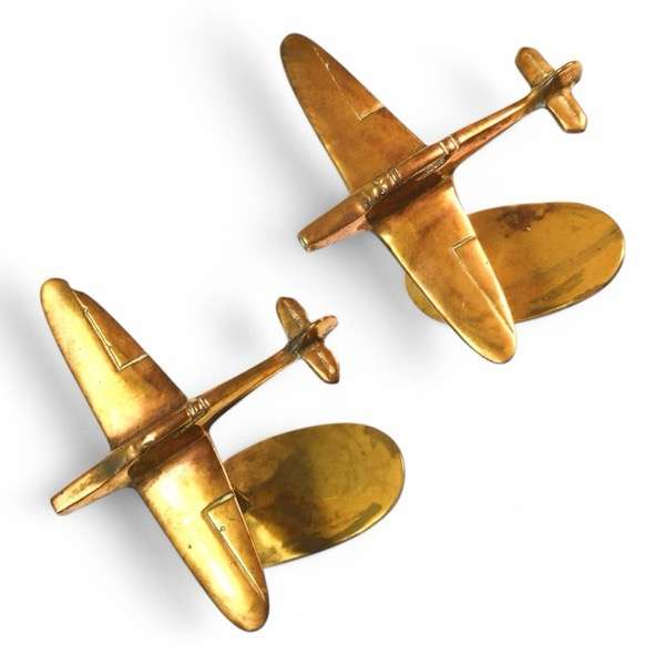 Pair of Brass Spitfire Planes on Stand