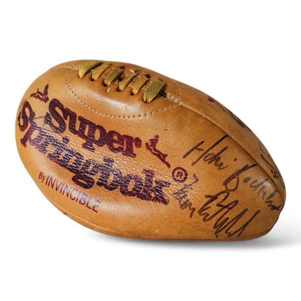 Rugby Ball: Genuine Leather Springbok Rugby Ball signed by 2002 Stormers