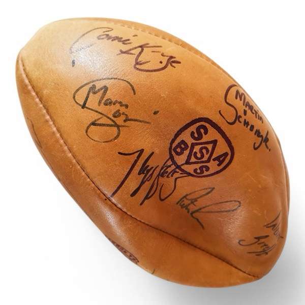 Rugby Ball: Genuine Leather Springbok Rugby Ball signed by 2002 Stormers